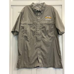 Game Guard Outdoors green gray check branded short sleeve button up L